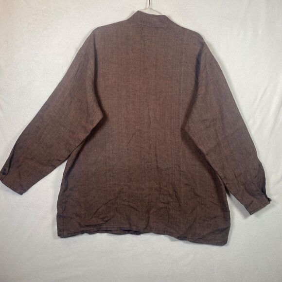 Flax by Angelheart 100% Linen Button Down Shirt – Brown, Size L - Picture 2 of 11